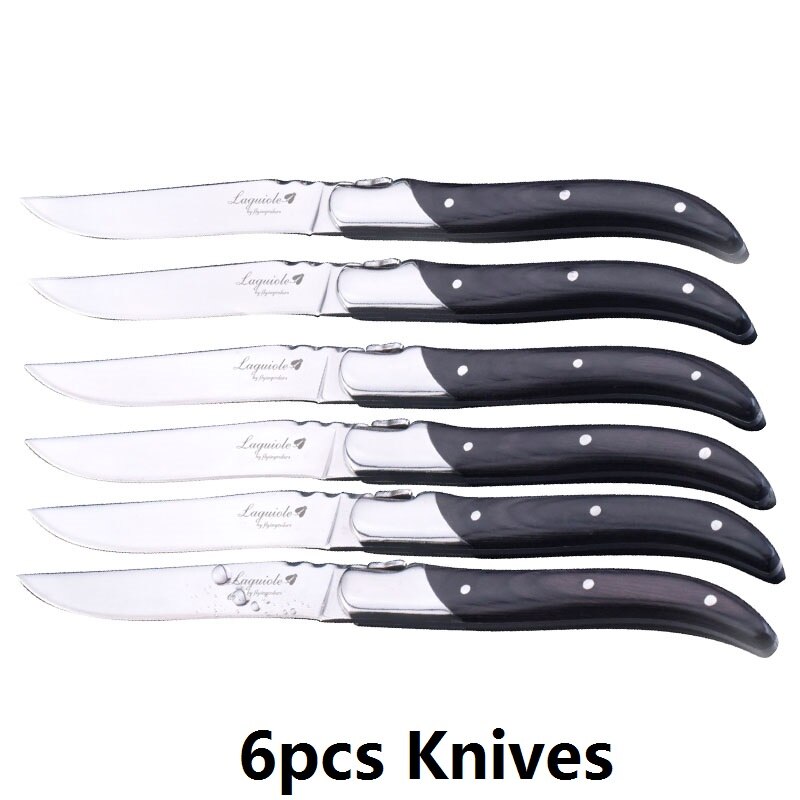 6 Stuks 8.7 "Laguiole Stijl Steak Mes Roestvrij Staal Zwarte Houten Handgrepen Diner Messen Bestek Bestek Set Westerse Bruiloft: 6pcs  knives