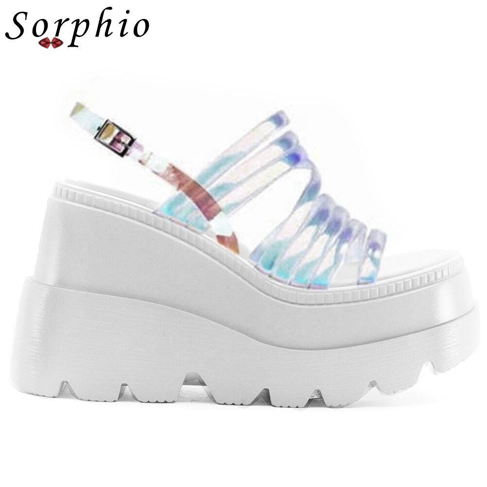 Sorphio-sandales de luxe à semelle compensée, chaussures d'été pour femmes, en PVC et colorées, collection directe INS: WHITE / 35