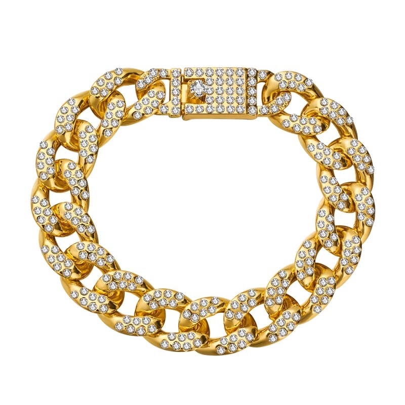 SHUANGR, pulsera de para hombre, oro de Eslabón cubano de Miami, diamantes de imitación incrustados, pulsera para hombre, joyería de calle para mujer: S00624