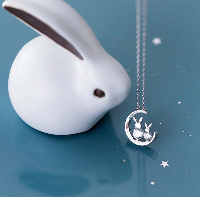 1pcs Moon Rabbit Pendant Necklace Cute Women Animal Collarbone Chain Accessories Jewelry Girl