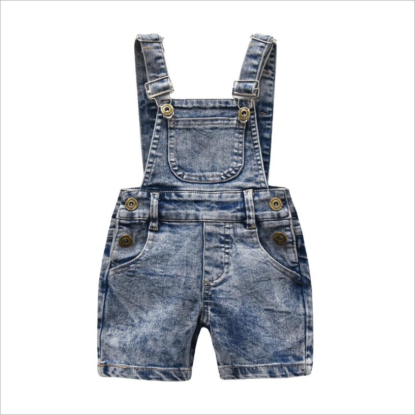 Småbørn børn baby drenge piger denim smækbukser overalls jean outfits ærmeløse denim shorts jumpsuit outfits sommer