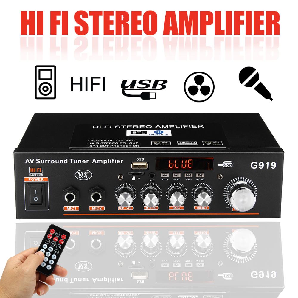 360W G919 Mini Amplificador Audio bluetooth Stereo Power Amplifier FM SD Hifi 2CH Amp Music Player Power Amplifier Car 12V 220V