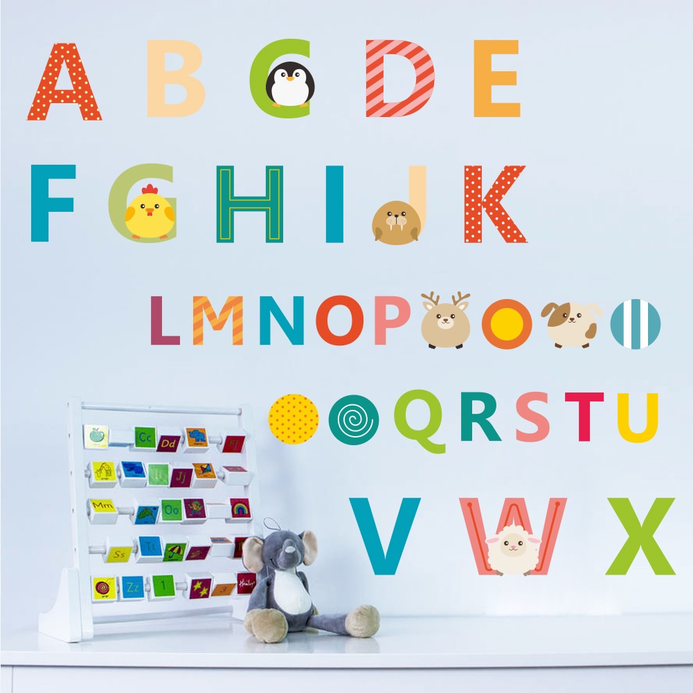 Cartoon number animal 26 letter word wall stickers children&#39;s room kindergarten early education wall stickers letter signs