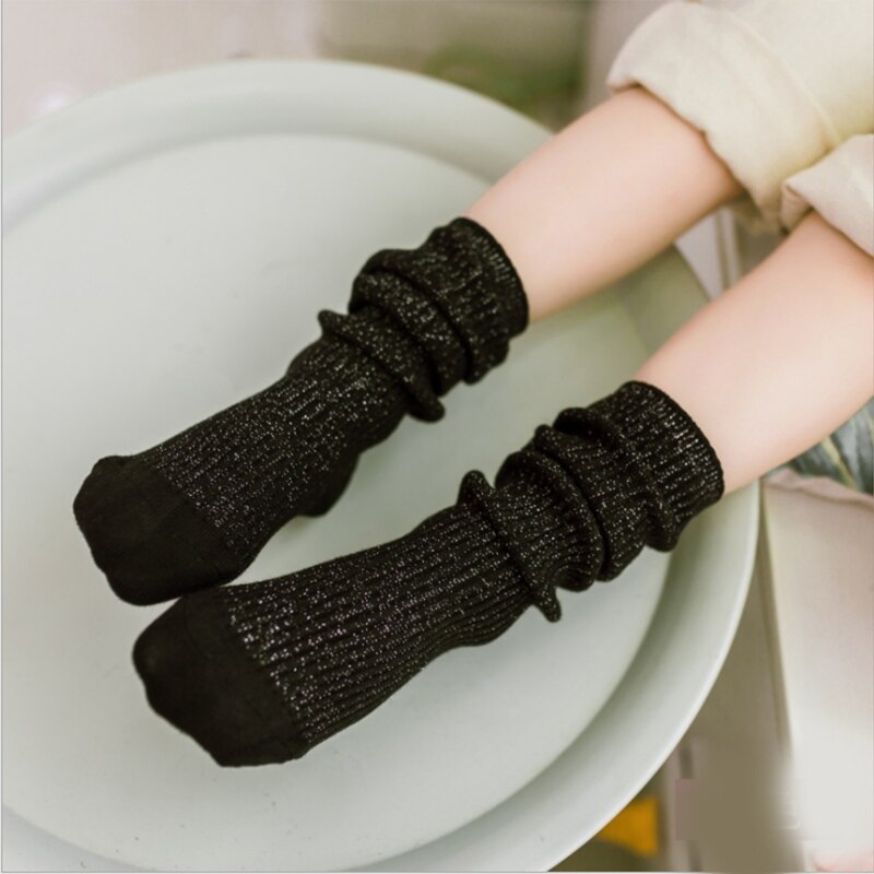 Chaussettes montantes pour enfants | Chaussettes d'hiver longues et chaudes, en coton, fil d'argent et blanc, pour petits garçons et petites filles: black / M