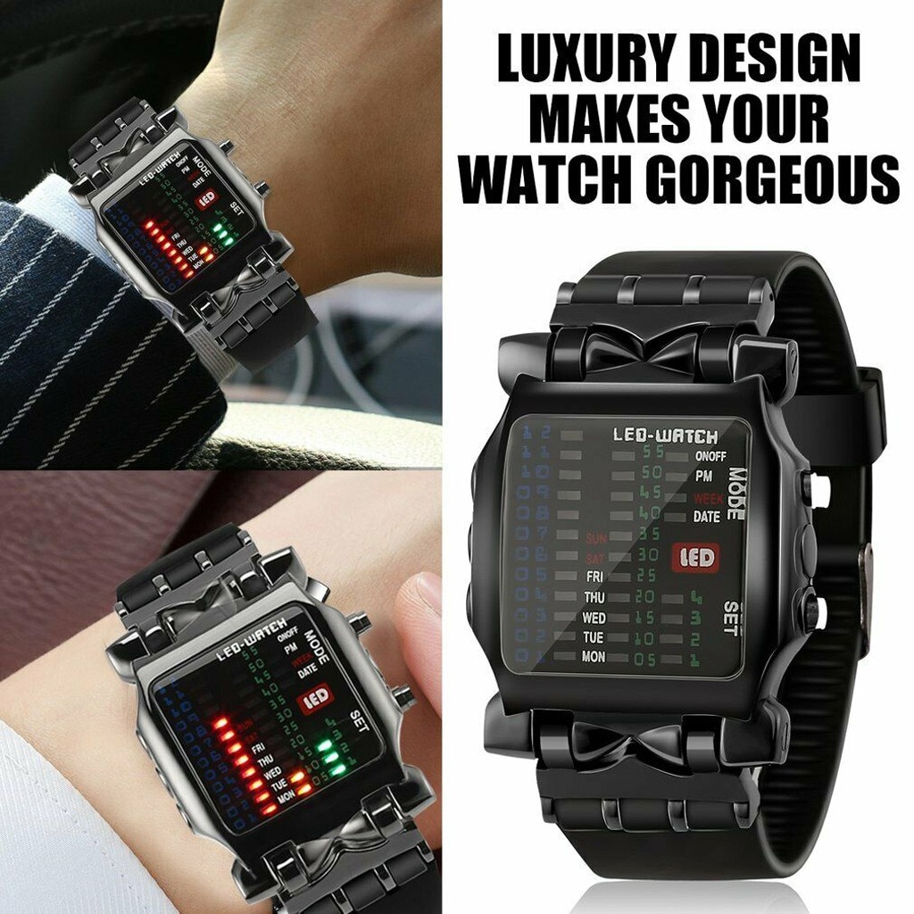 Luxe Heren Polshorloge Vierkante Led Digitale Horloge Binary Mannen Outdoor Sport Horloge Casual Sport Led Horloges