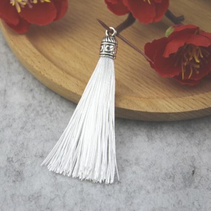 Rideau de bijoux avec pompon en argent, 10 pièces, accessoires de décoration pour vêtements, porte-clés, sac de téléphone portable, franges, garniture, sangles suspendues: White