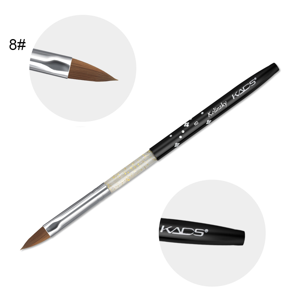 1 st kolinsky sable akryl borste uv gel carving pen pensel flytande pulver diy nagelteckning platt rund röd trä nagelkonst pensel: Akrylborste 8