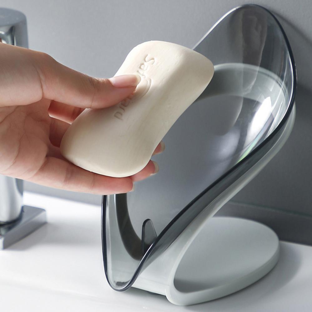 Jabonera en Forma de Hoja, Bandeja con Drenaje y Ventosa, Accesorios de Baño para el Jabón
