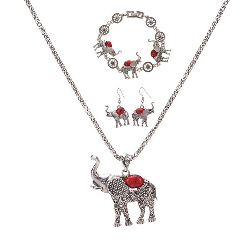 Shineland carino elefante gioielli ciondolo regolare bracciali catena collane dubai set per le donne collare elefante 4 pz/set
