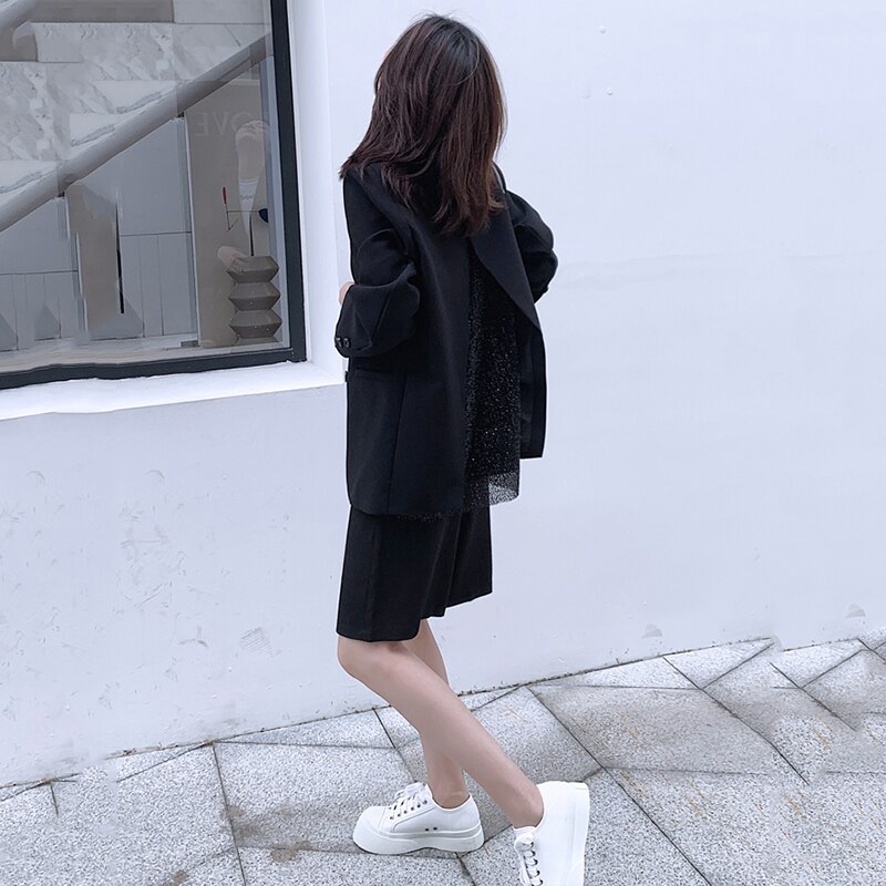 [eam] kvinder ryg ryg vent pailletter split blazer revers lange ærmer loose fit jakke tide forår efterår 1 z 367
