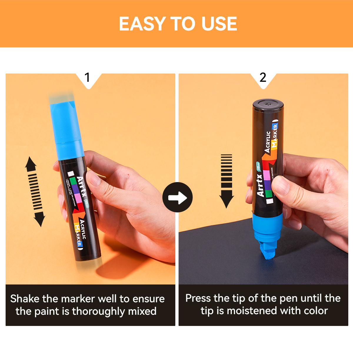 Arrtx 15mm Jumbo Acrylic Markers, 10 Colors Acrylic Paint Pens for Rock Stone Ceramic Porcelain Mug Wood Fabric Canvas Painting