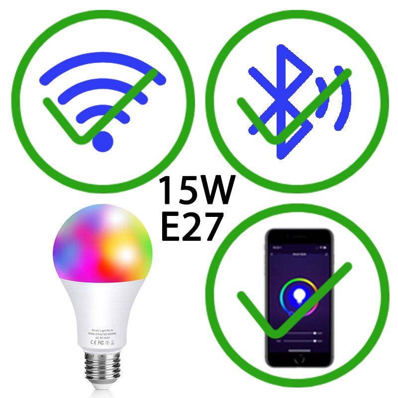 15W Lampadine LED Magic RGB Smart Light Bulb Wifi or IR Remote Control Lamp Dimmable Night Light Alexa Google Assistant Tuya APP: 15W E27 Wifi Bulb
