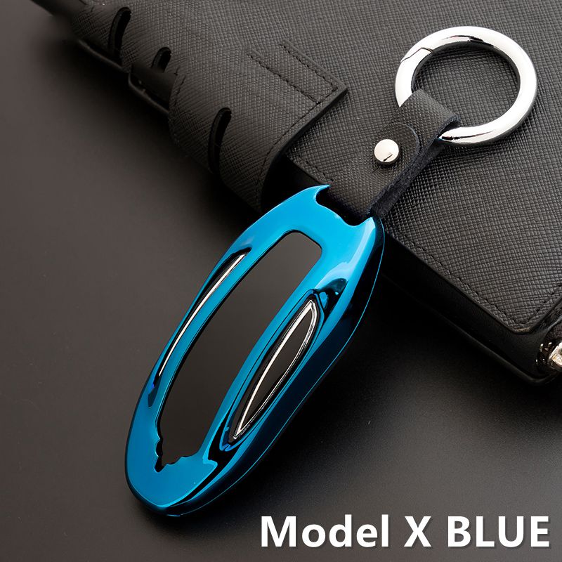 Autosleutelhoes van zinklegering voor tesla model s, model 3 en model x, sleutelbeschermer, passend bij accessoires: Model x blauw