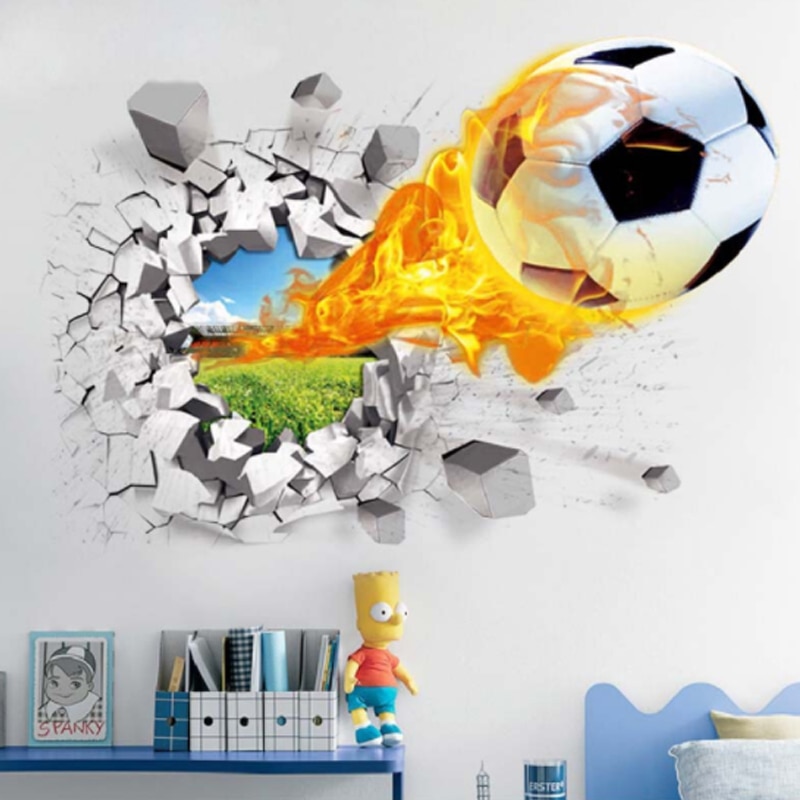 3D Football broken wall sticker for kids room living room sports decoration mural wall stickers home decor decals wallpaper