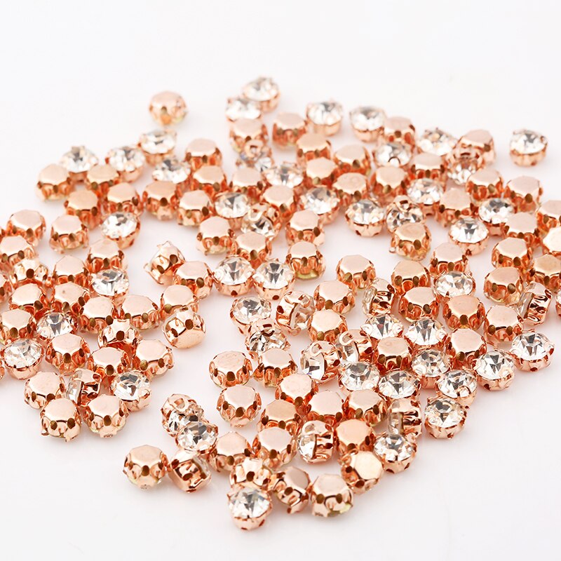 RESEN 6mm 100pcs Naaien Klauw Strass Rose Gold Base Glas Naaien Accessoires Stones 3D Naaien Voorkomen Krassen trouwjurk