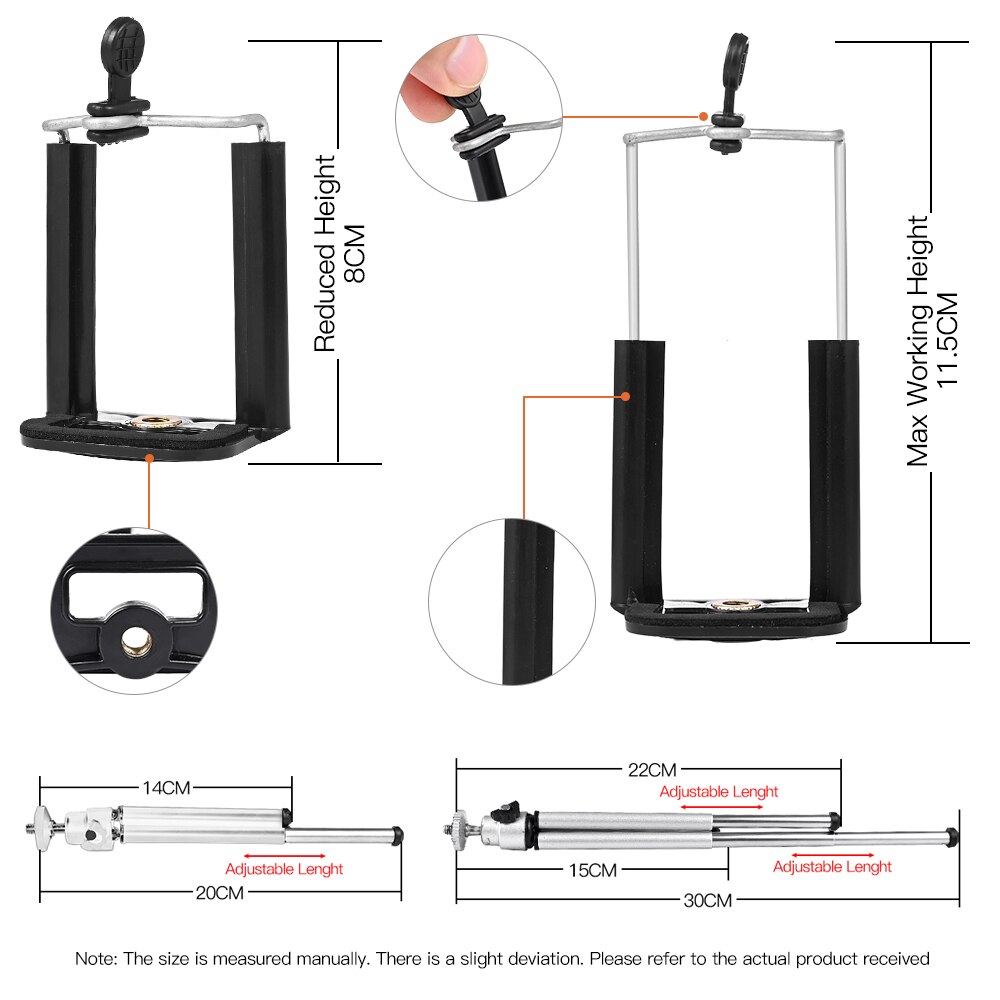 Portable Flexible Support De Trépied de Téléphone Portable Extensible Monopode Selfie Stabilisateur Support pour Mini Caméra avec Téléphone Clip De Fixation