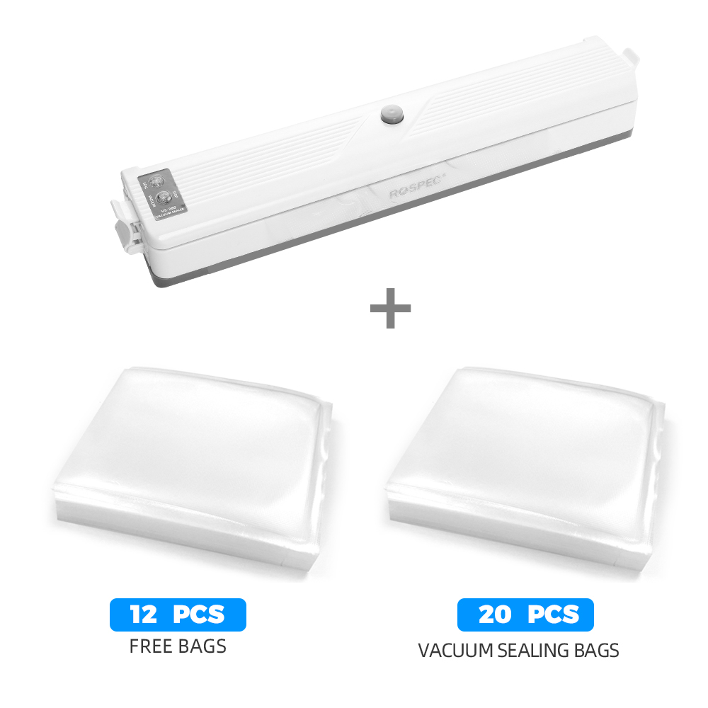 Rospec-sellador eléctrico de alimentos al vacío para el hogar, máquina de sellado al vacío para almacenamiento de alimentos, incluye 12 bolsas de embalaje gratis, 220V: VS-280-20