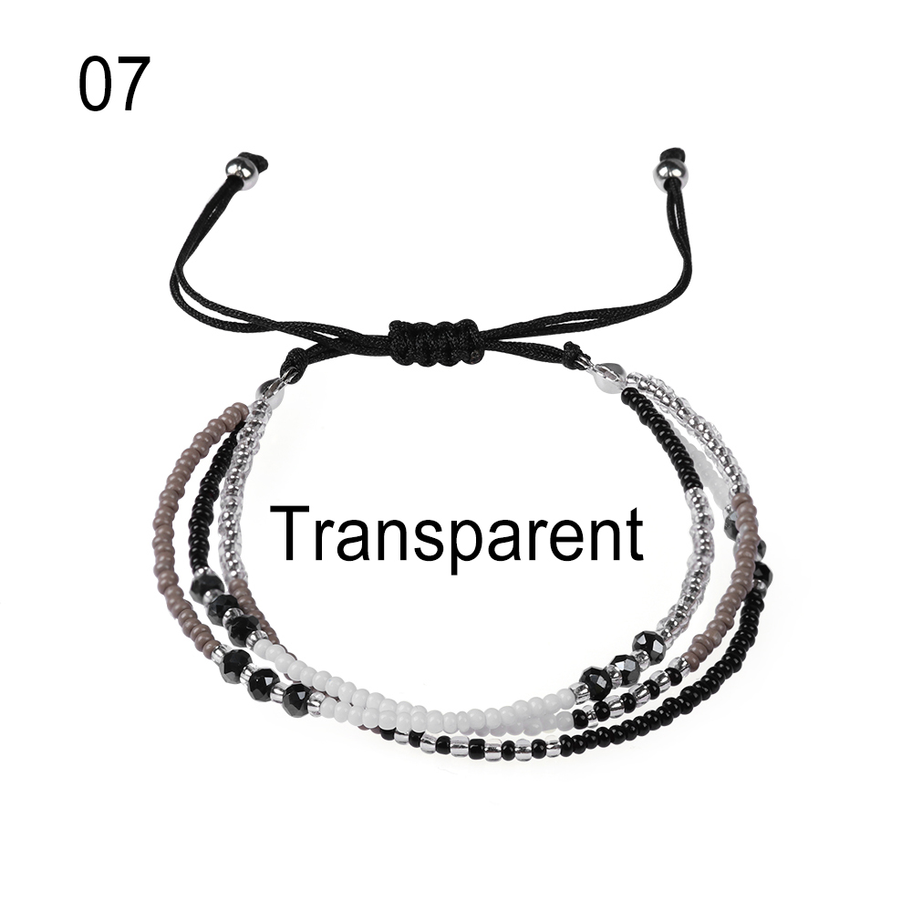 Multi-capa bohemio tejido a mano colorido tejido redondo con cuentas pulsera Retro arroz ajustable cuerda Ethnic Bracele: 7 Transparent