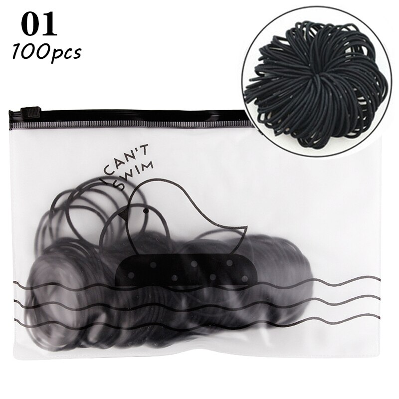 100pcs/bag 4.5cm High Elastic Rubber Bands Basic Hair Bands Scrunchies Hair Ties Gum Women Girls Braided Ponytail Holder Rings: 01 (with bag)