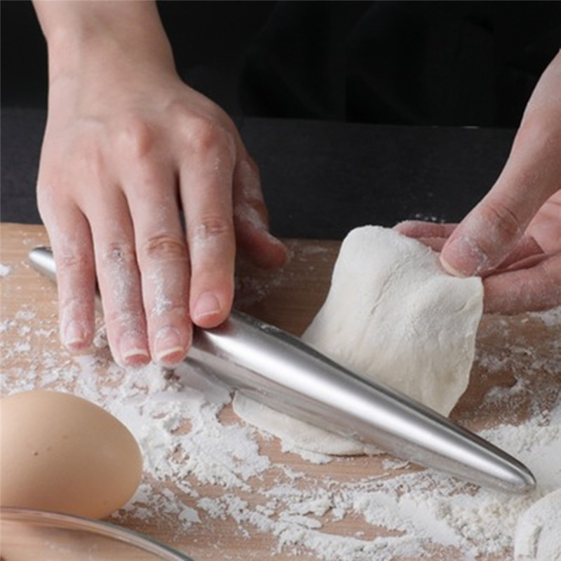 1Pc Stainless Steel Rolling Pin Kitchen Utensils Dough Roller Bake Pizza Noodles Cookie Dumplings Making Non-stick Baking Tool