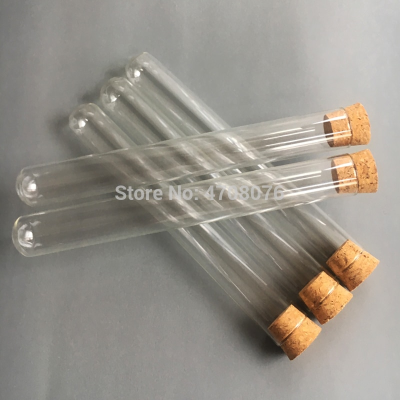 25*200mm 30pcs/lot Pyrex test tube With Cork Stopper Borosilicate transparent lab test tube round bottom plain end blowing glass
