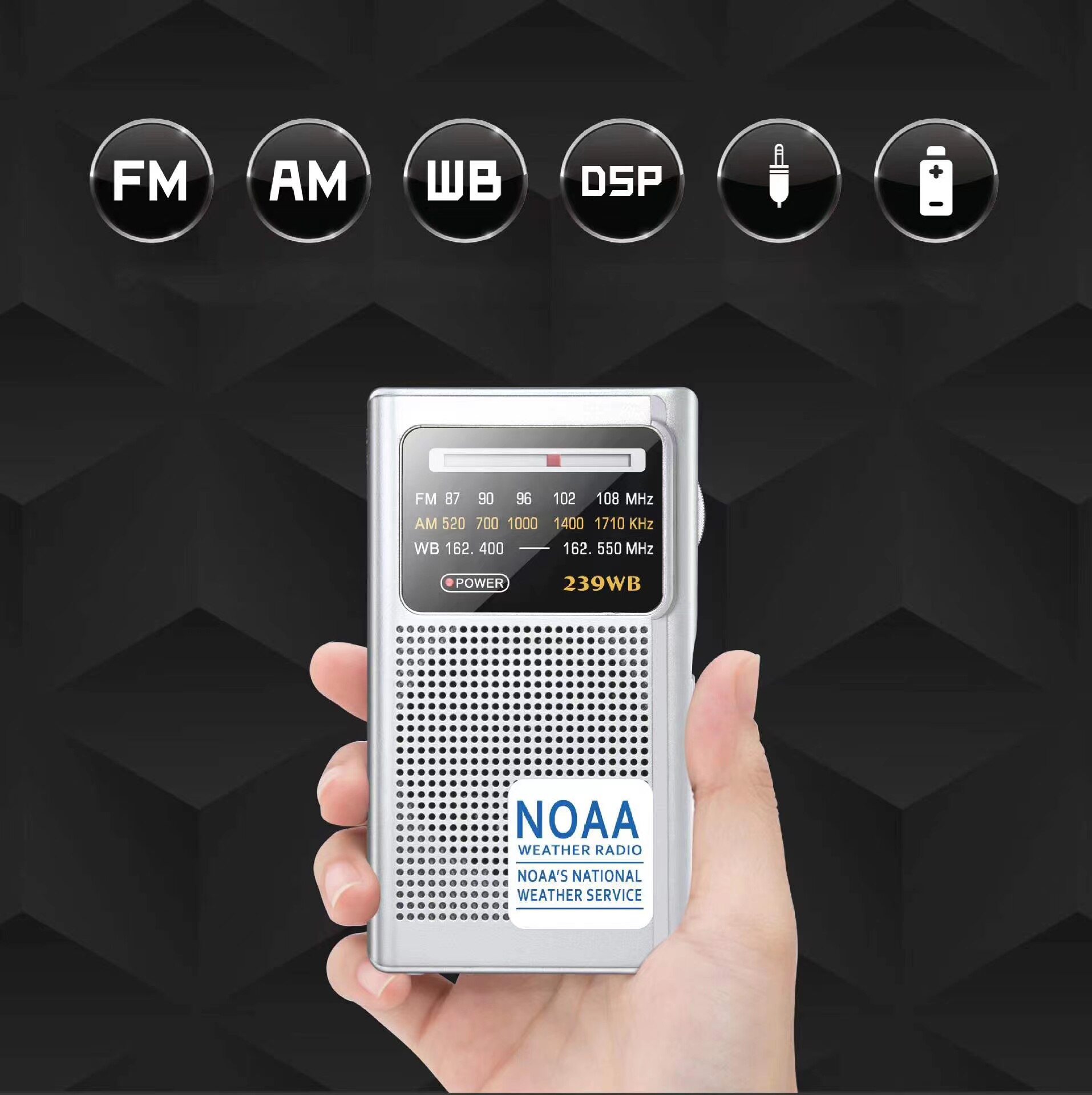 Fm Am Noaa Emergency Pointer Tuning Radio Dsp Mini Handheld Radio Speaker Draagbare Pocket Radio Ontvanger Met Weer Waarschuwing