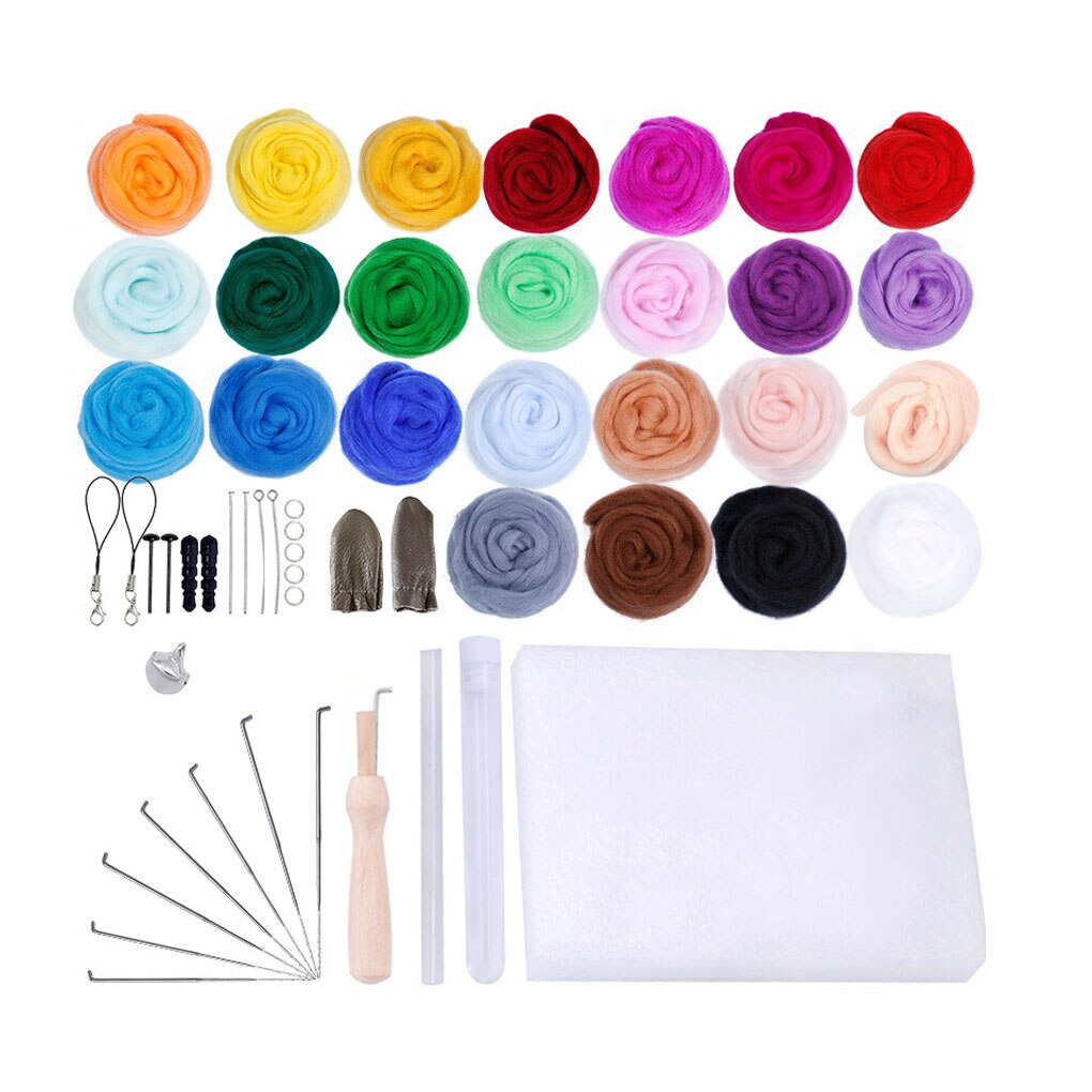 25 Colors Needle Felting Kit Wool Felt Tools Wool Roving For Felting Wool Needle Hand Spinning DIY Craft Making Ideal