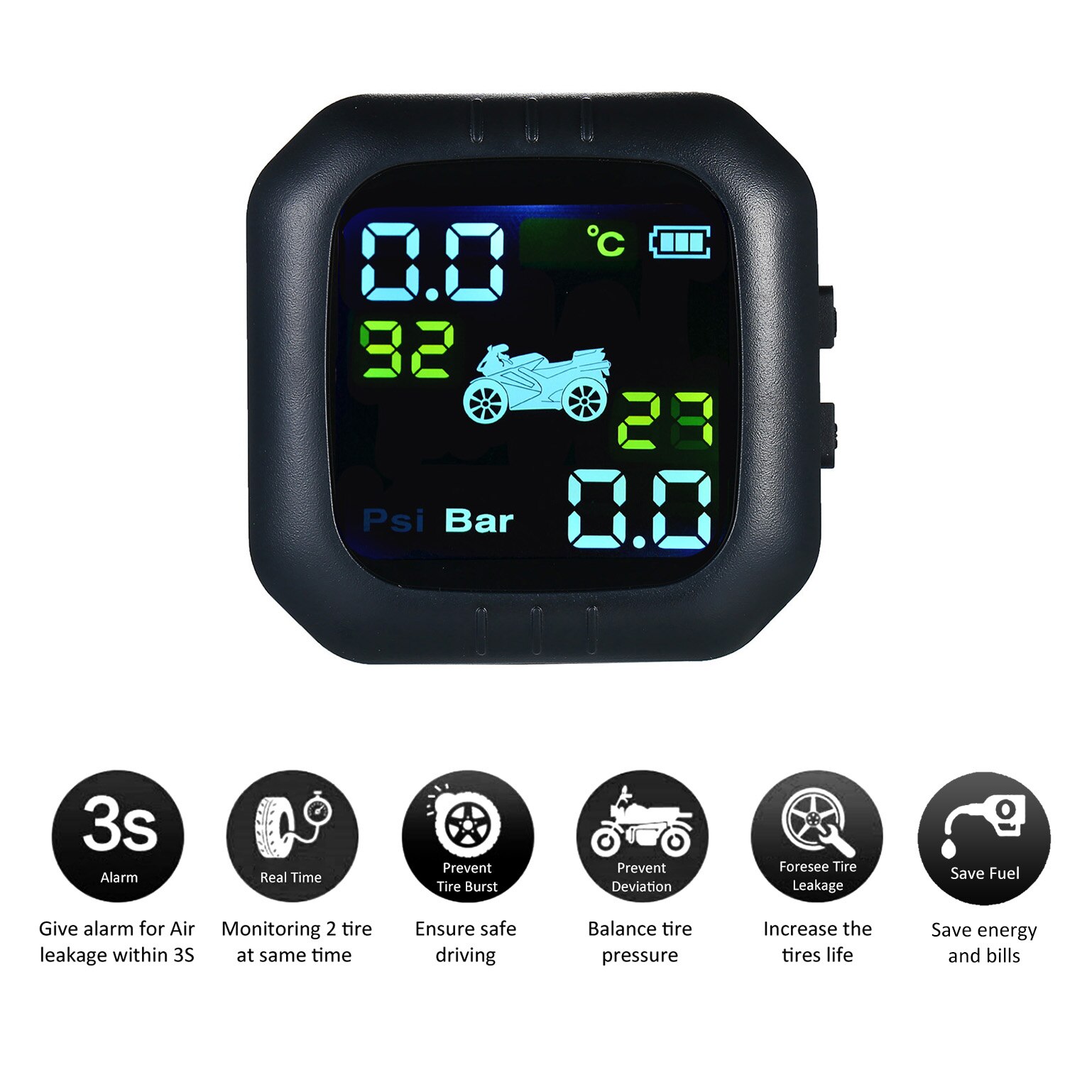 Tire Pressure Motorcycle Monitoring System With 2 External Sensors Motor TPMS Real-time Voice Alarm Tyre Security