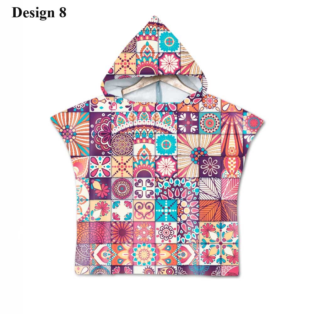 Novelty Boho Bohemian Mandala Bloem Geometrische Diamanten Baby Kids Hooded Zwembad Bad Strand Poncho Handdoek Cape: Design 8