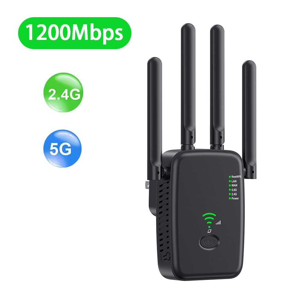 Bezprzewodowy wzmacniacz WiFi 1200Mbps/300Mbps, dwuzakresowy wzmacniacz sygnału WiFi 2.4G/5G, antena rozszerzająca WiFi, wzmacniacz sieciowy, router WPS: Srebrny / wtyczka UE