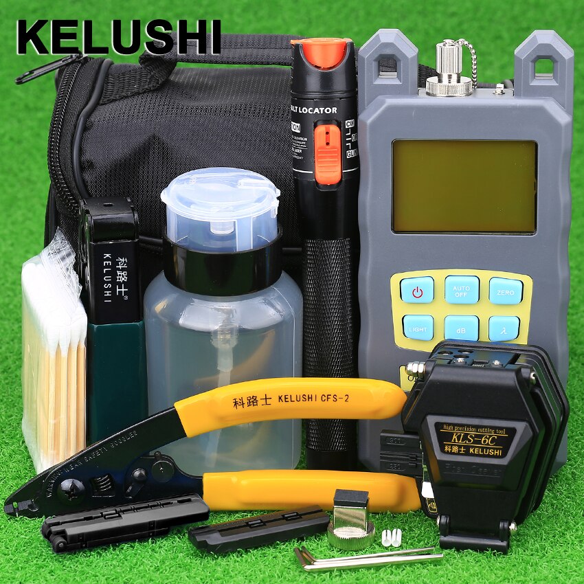 Kelushi 20Pcs Ftth Fiber Tool Kit 10Mw Visual Fault Lcator Met 6C Optical Fiber Cleaver En Fiber Stripper cutter Tool