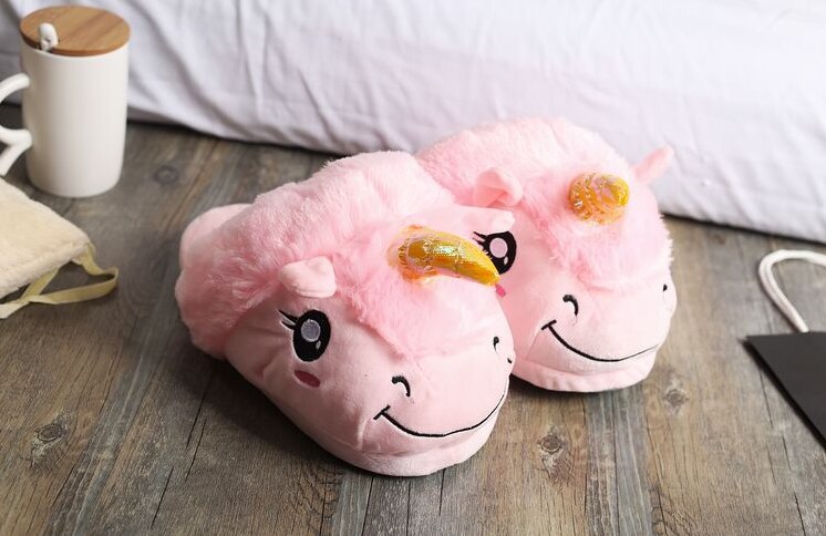 Einhorn hausschuhe ist hingefallen plüsch frauen hause schuhe Winter baumwolle heißer warme schuhe schlafzimmer rutschen billig gute schuhe