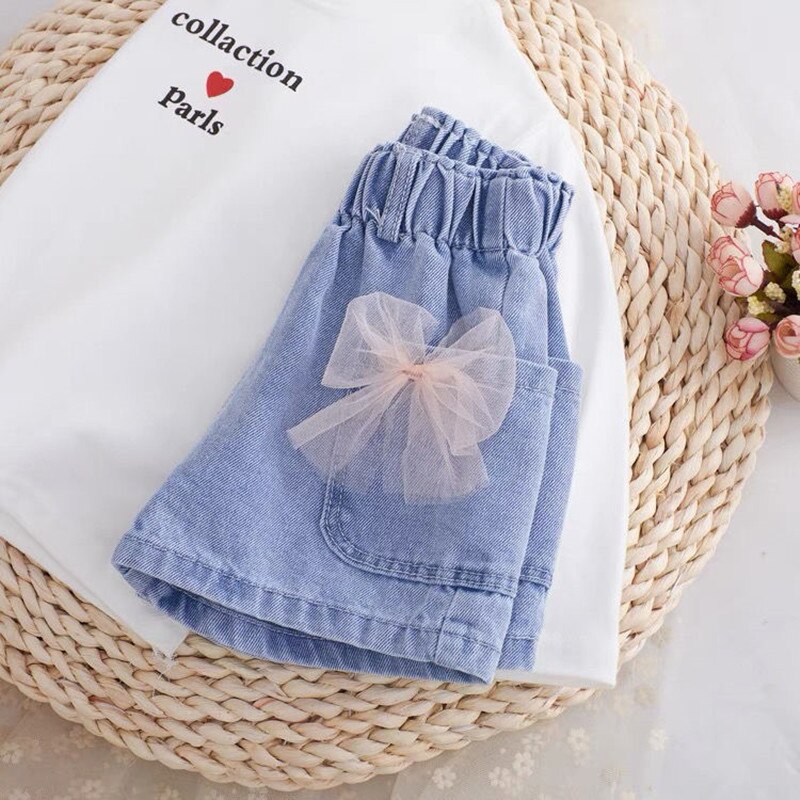 Pantaloncini di Jeans per bambina estiva per bambini nuovi pantaloni Casual con fiocco per bambina Jeans per bambini pantaloncini per ragazze adolescenti 1-12Y