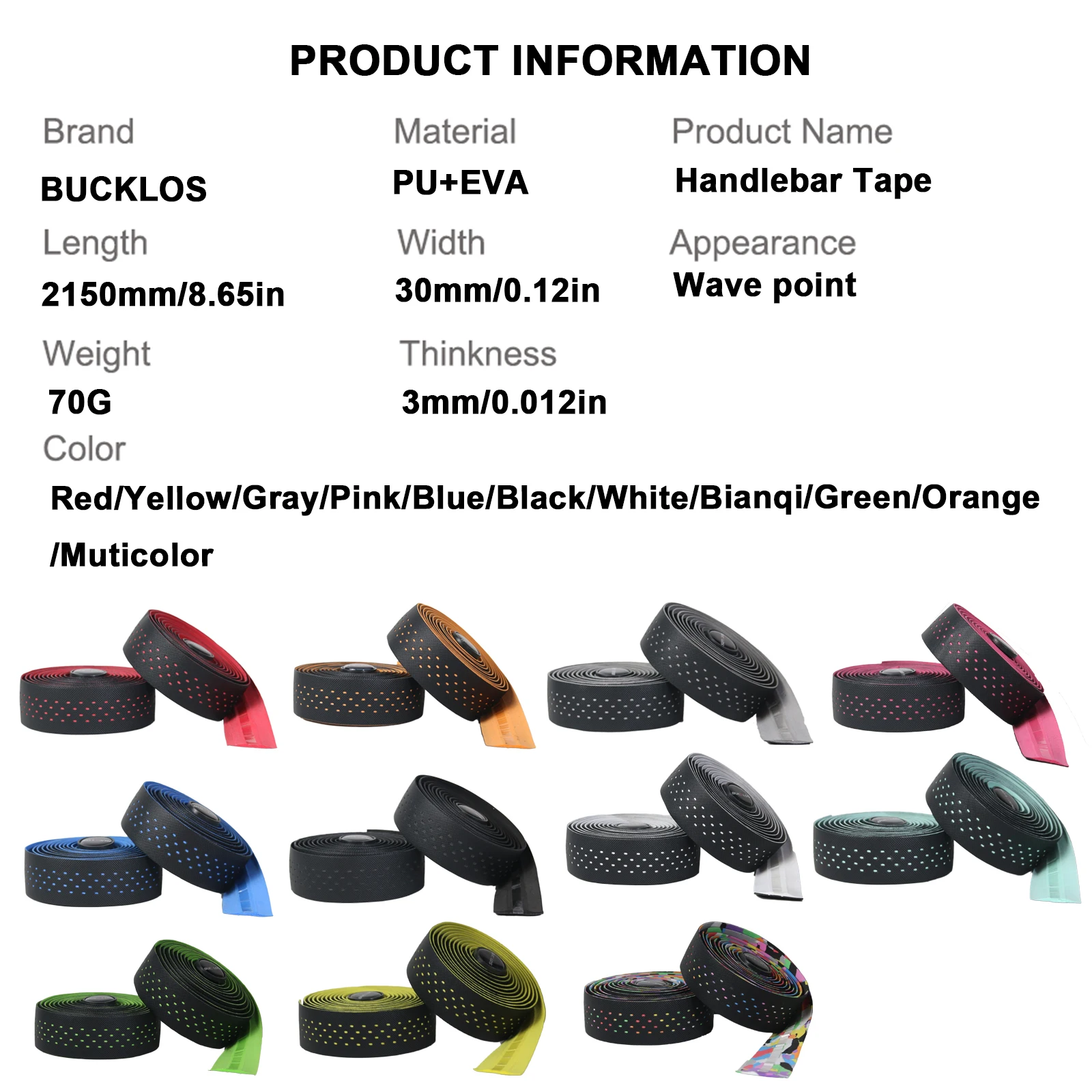 BUCKLOS Rennrad-Lenkerband, weiches PU, EVA, Kies, Fahrrad-Lenkerband, rutschfest, Stoßdämpfung, Atemgriffband, Fahrradteile