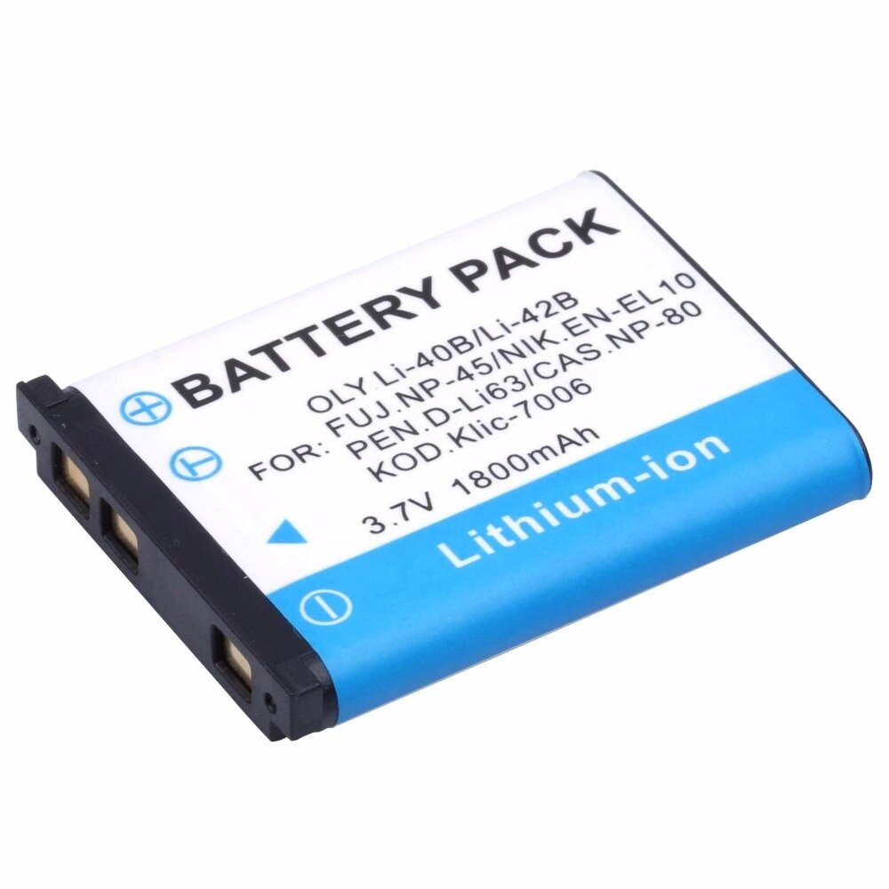 1800mAh Li-40B Li-42B EN-EL10 Batterie + LCD Ladegerät für Olympus Li 40B 42B, Nikon EN EL10, finePix XP70 XP60 XP50 T550: 1 Pc Battery