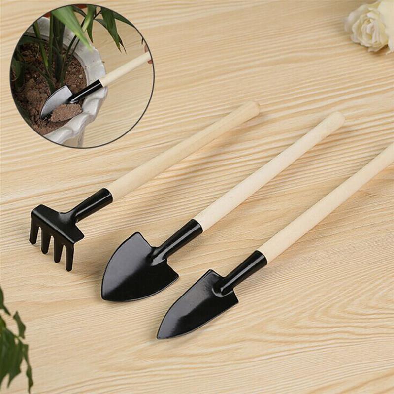 3PCS/Set Garden Tool Set Wooden Handle Iron Head Handheld Shovel Trowel Fork Multi-Tool Garden Dropping