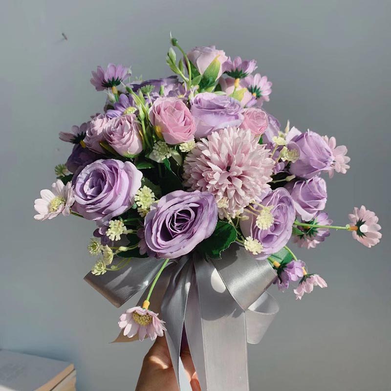 Real berühren Lila Rustikalen Lila Rose Blumen Hochzeit Blumensträuße Künstliche Champagner Boda Braut Strauß Dekoration Für Braut PH66