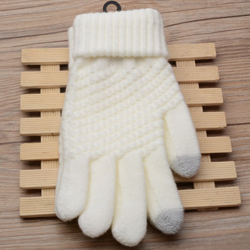 Piger drenge vinterhandsker touch telefon skærm handske piger strikket vinter varm handske ensfarvet børnehandsker vanter: Stil 1 hvid