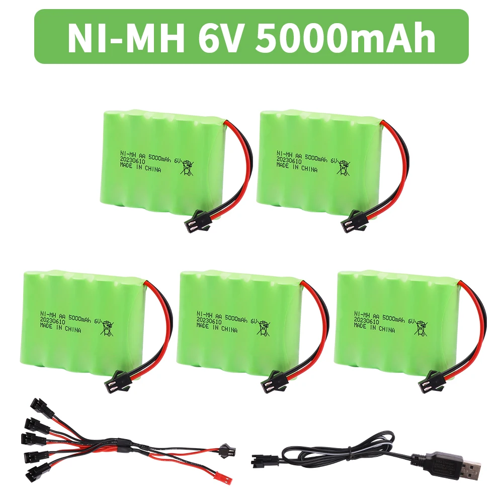 6V 5000mAh NiMH-Akku mit USB-Ladegerät für Rc-Spielzeug, Autos, Tankwagen, Roboter, Waffen, Boote, AA Ni-MH, 6V-Akku: Silber