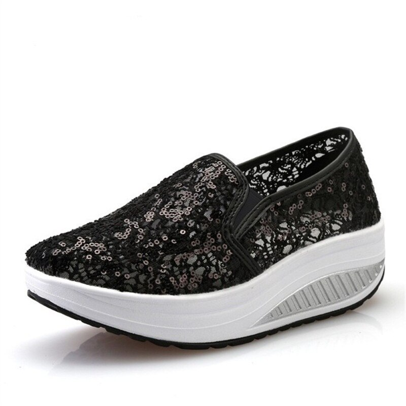 Eofk Vrouwen Flats Platform Sneakers Zomer Casual Moccasions Dames Loafers Bling Glitter Ademend Mesh Schoenen Vrouw Schoenen