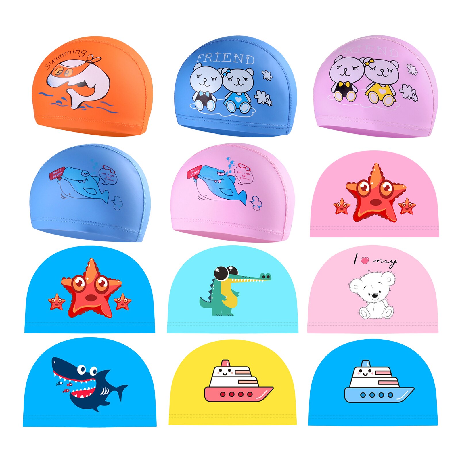 3D Swim Hat Stretchy Bathing Swimming Hat Teens Girls Boys Beach Cute Swim Age 2-12 Toddle Children Pool Ear Protector