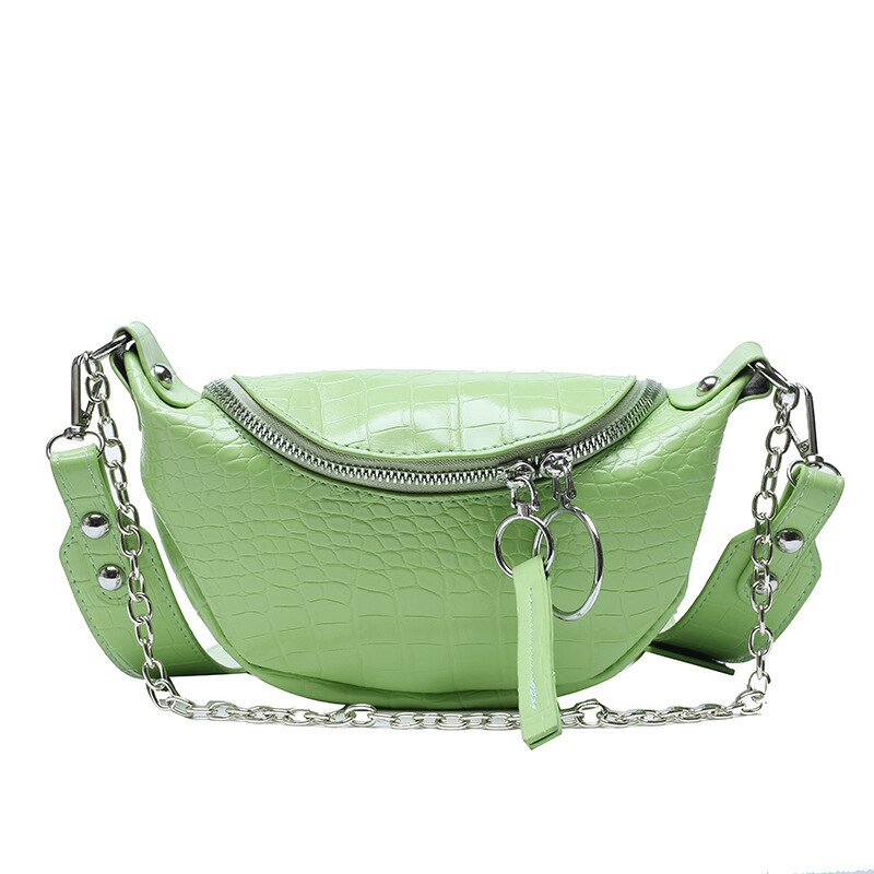 Crocodile femmes taille sacs large sangle poitrine poche ceinture sac chaîne épaule sac de messager boulettes banane sac: Light Green Bag