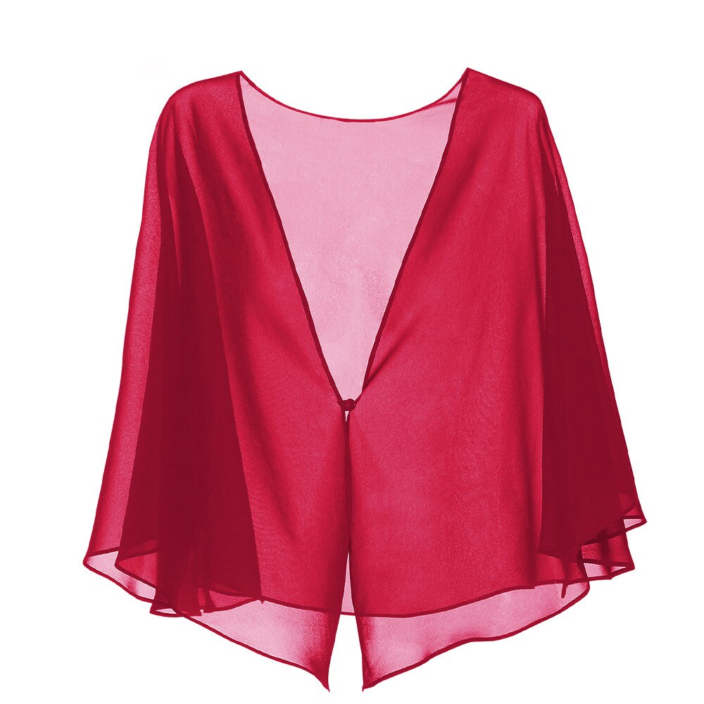 Vrouwen Chiffon Bolero Bridal Jacket Wedding Wraps Cape Avond Party Jurk Mantel Zomerjurk Uit Jas: Rood