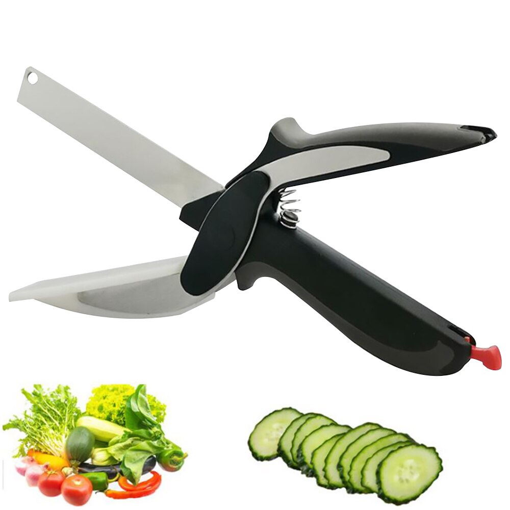 Smart Clever Scissor Cutter 2 in 1 Cutting Board Utility Cutter Stainless Steel Ourdoor Smart Vegetable Scissor Kitchen Knife 2
