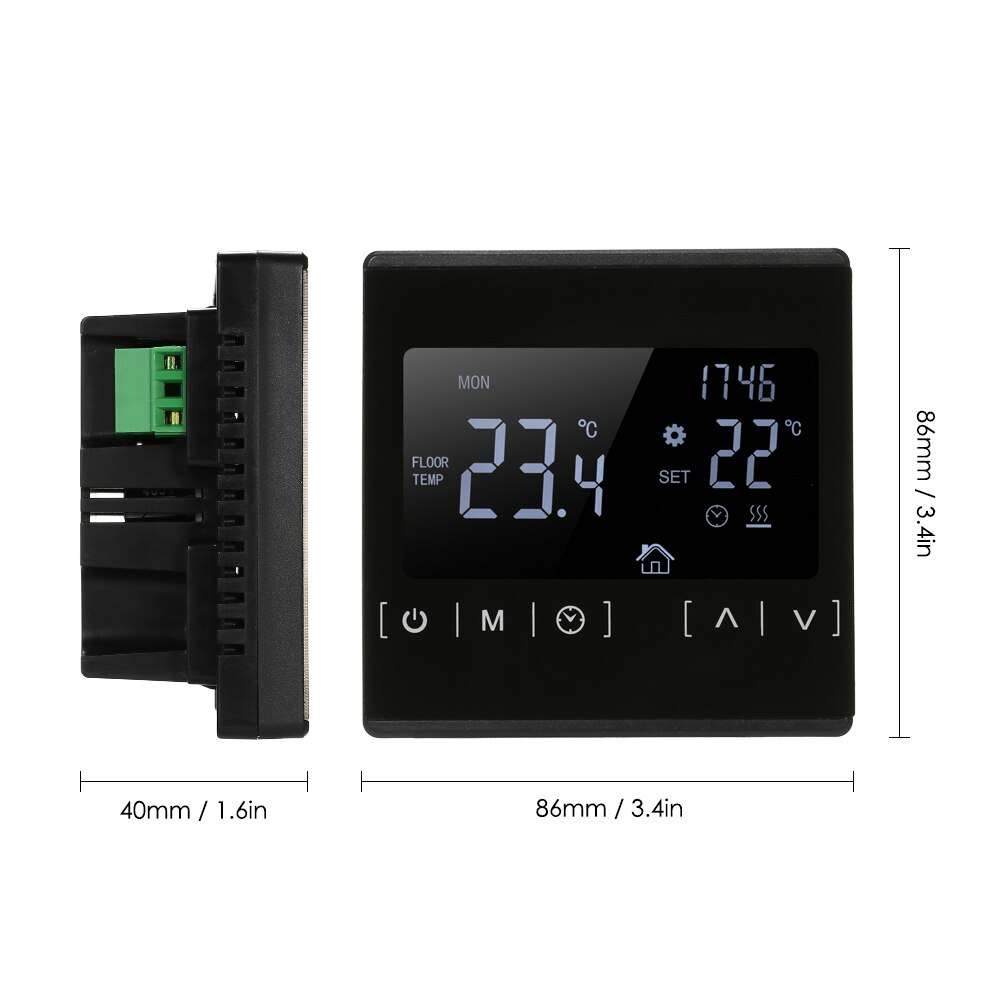 Lcd berøringsskærm termostat  ac85-240v smart termostat temperaturregulator til vand elektrisk gulvvarme gaskedel fungerer: Sort