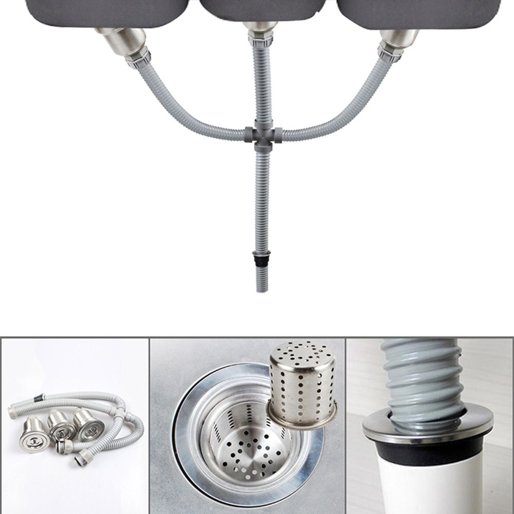 Talea Triple sink basin drain waste kit 110mm sink drain strainer with steel wire hoses kitchen sink drainage system Z3009C001