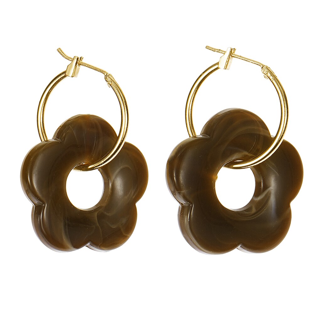 ES 2022 pendientes colgantes de resina de flores acrílicas coloridas círculo hueco para mujeres niñas joyería minimalistas pendientes colgantes: Estampado en caliente