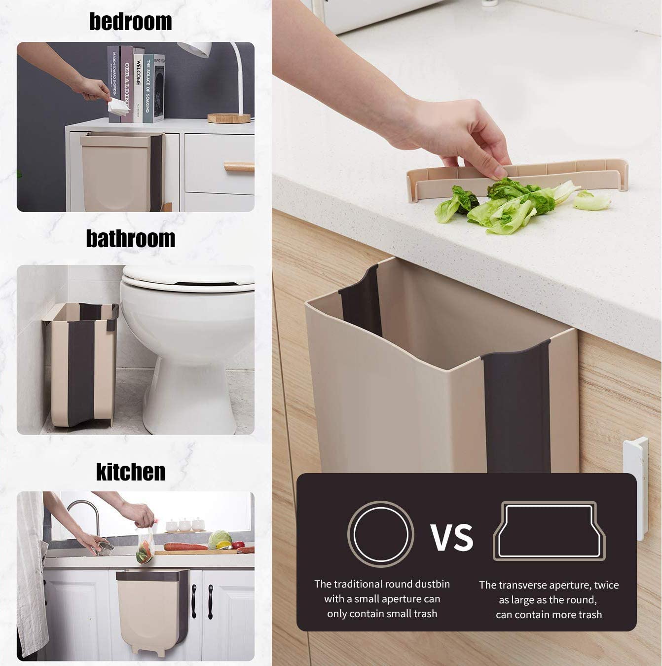 Cubos de Basura Plegable Colgado Basurero Colgante  Contenedor Extraible Montado En La Pared, para la Cocina, Coche ,Baño