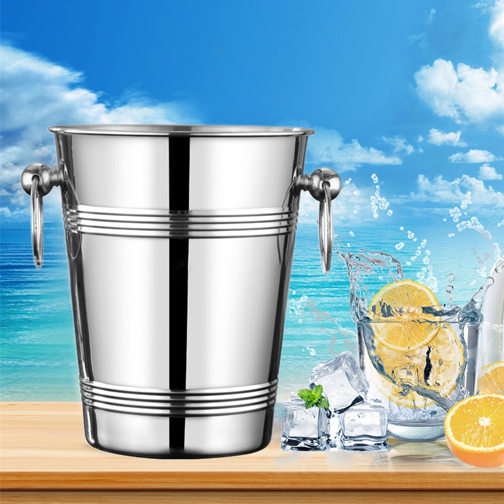 Easy Lifting Large Capacity Party Stainless Steel Champagne Wine Kitchen Home Silver Bar With Handles Drinks Cooler Ice Bucket