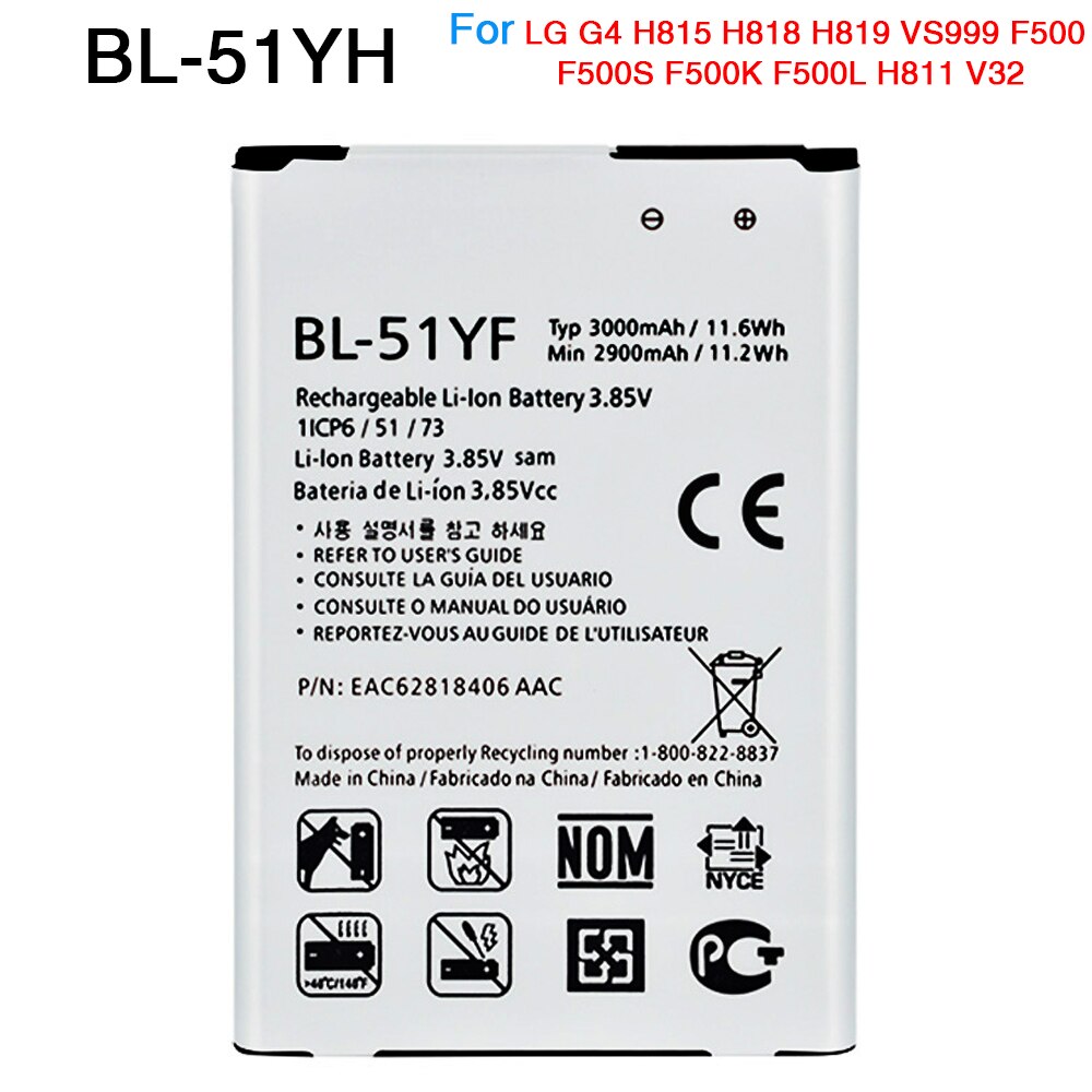 OHD Original Phone Battery For LG G3 G4 G5 G6 G7 V20 K10 LTE BL-53YH BL-51YF BL-42D1F BL-45A1H BL-44E1F BL-T32 BL-T39: For LG G4